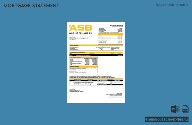 Neuseeländische ASB Bank Hypothekenabrechnung (Word- und PDF-Beispiel)